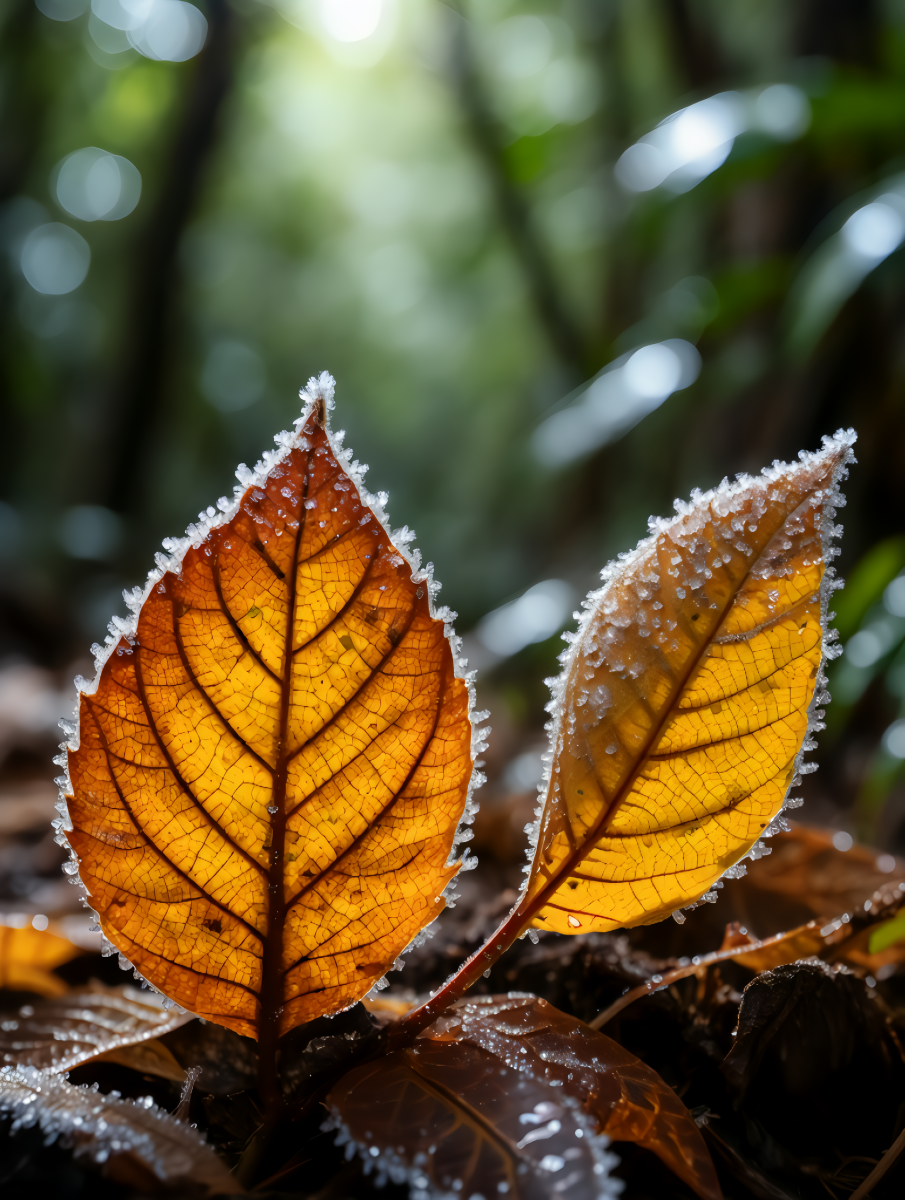 Two vibrant autumn leaves