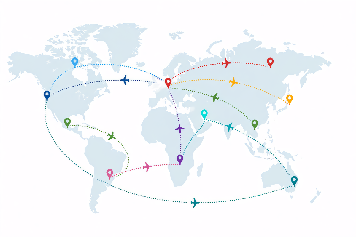 Globally travel airline route track on white background