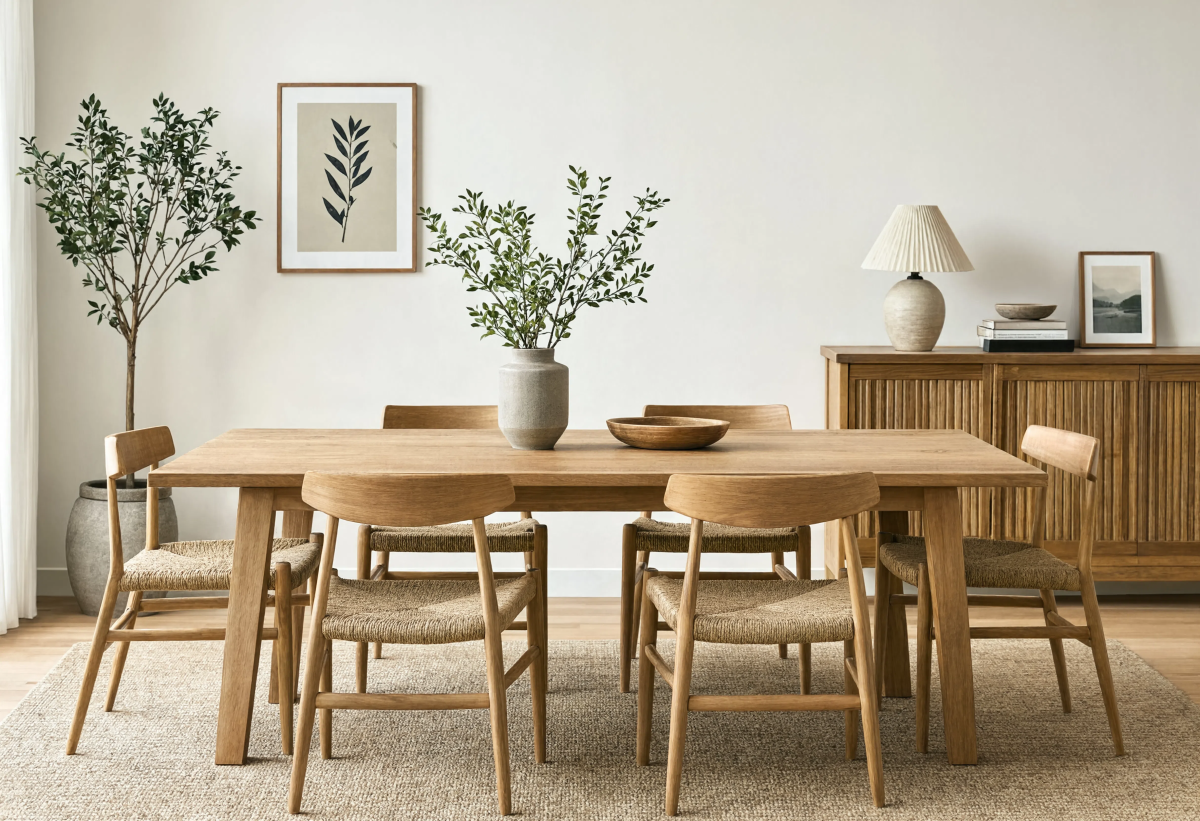 Boho Interior With Wooden Set