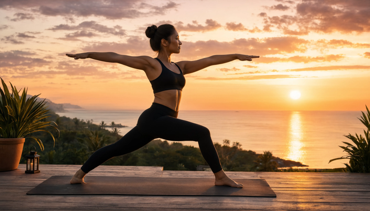 Woman yoga sunset