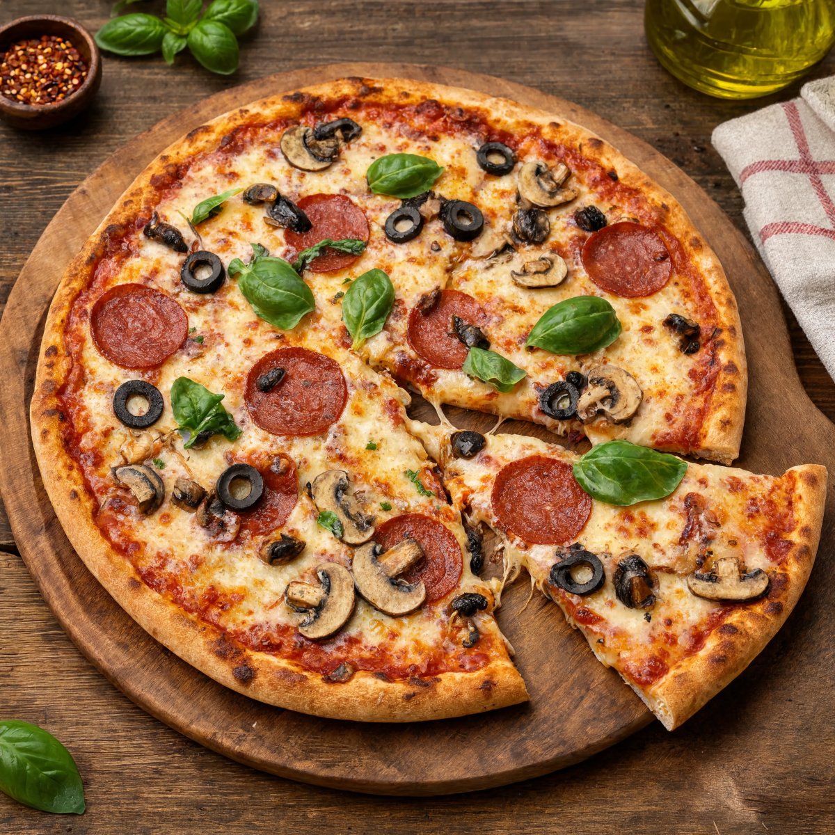 Homemade Pizza Wooden Table