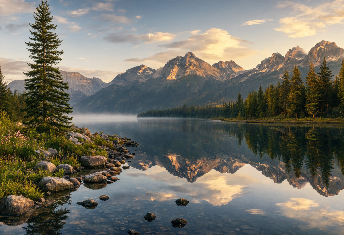 Calm Lake Morning Reflection