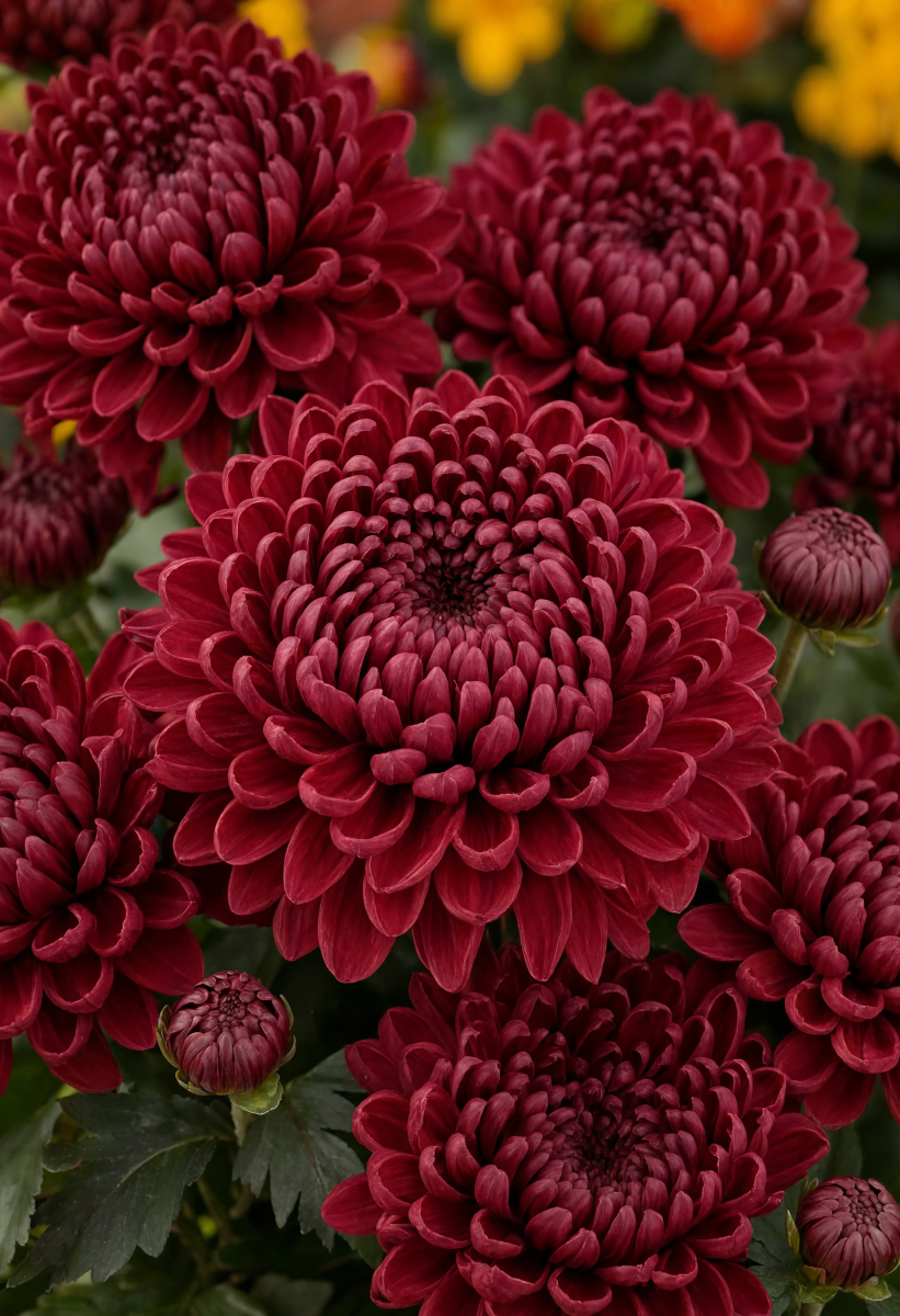 Burgundy Chrysanthemums Macro