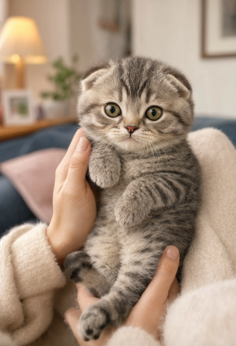 Scottish Fold Kitten In Hands