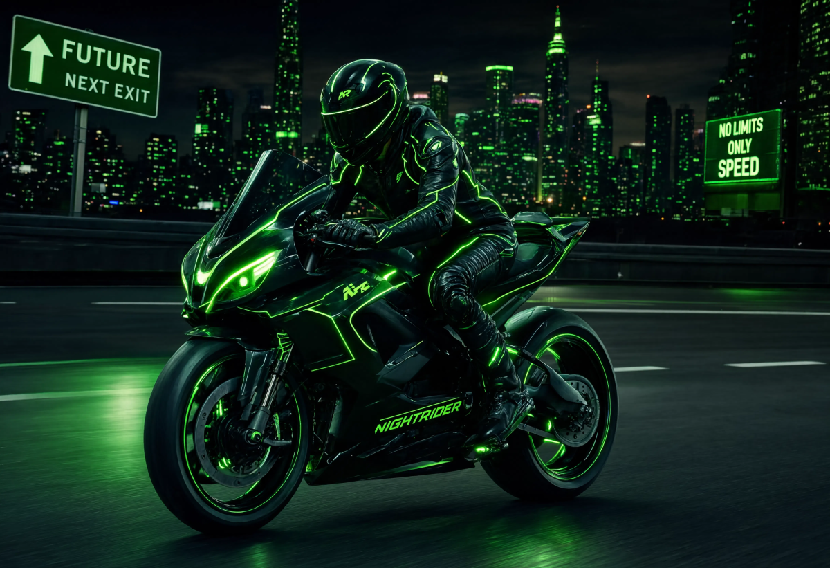 Green Neon Motorcycle