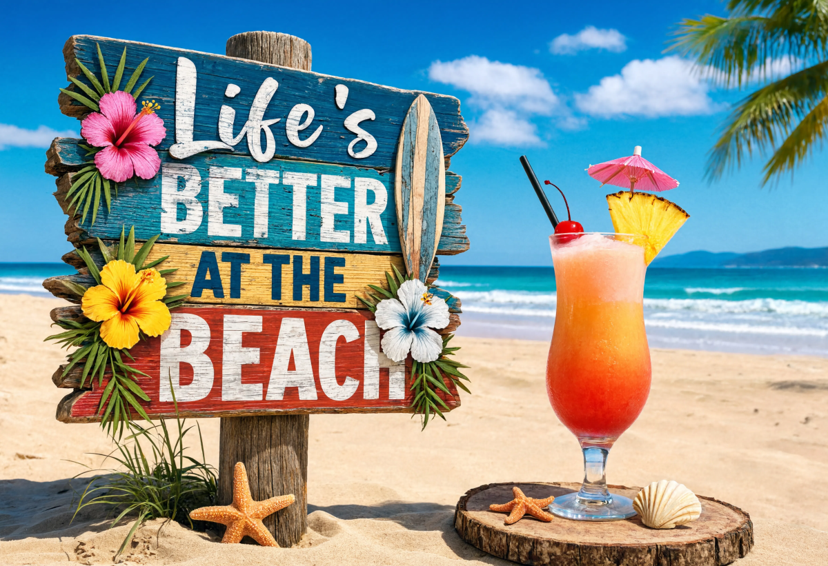 Beach Sign And Drink
