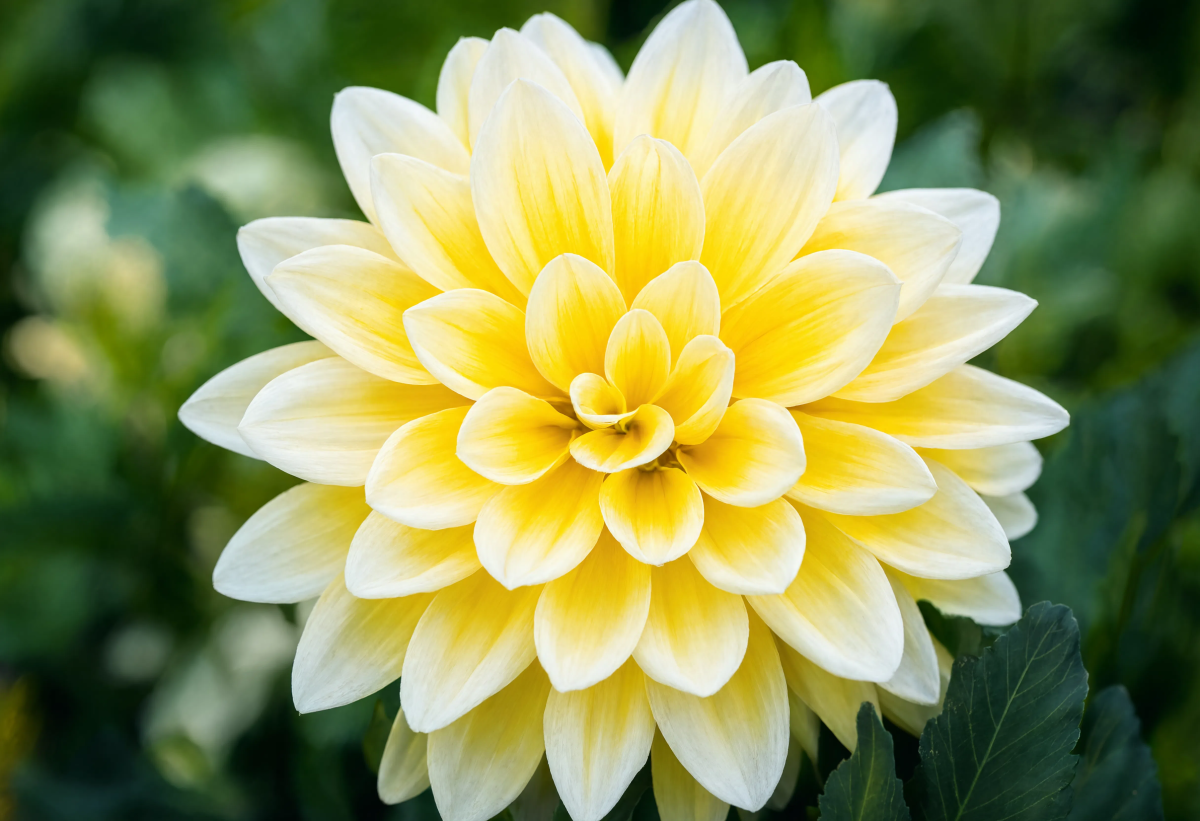 Yellow - White Dahlia close up