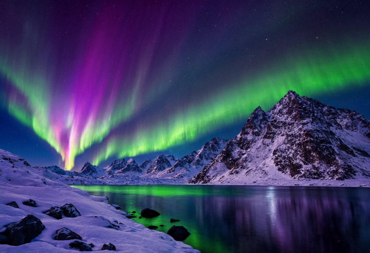 Aurora Over Snowy Mountains