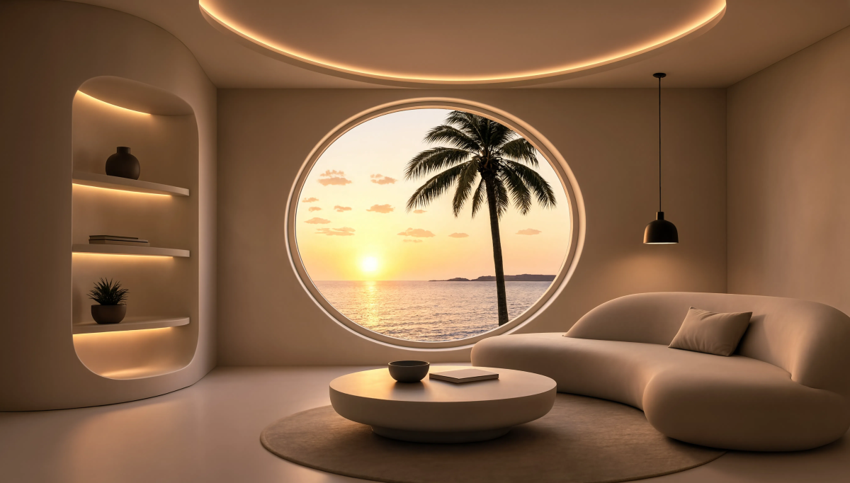 Circular window room desktop