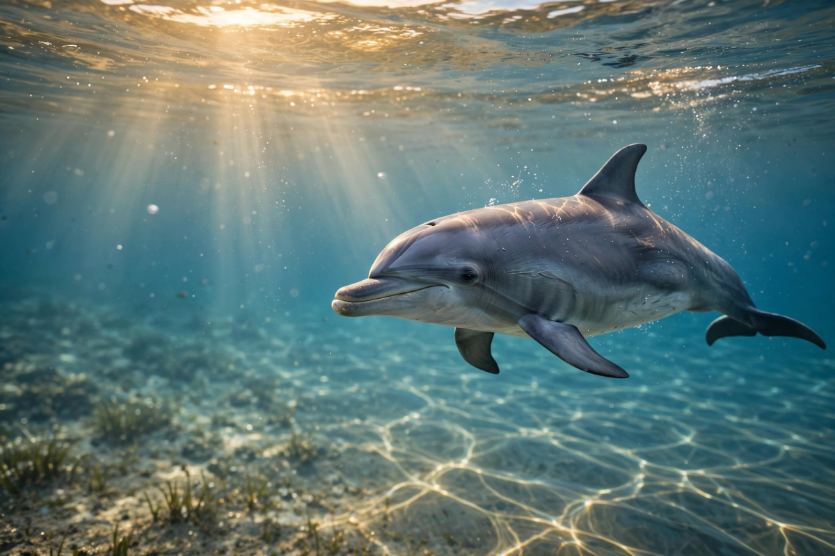 Dolphin swimm through clear water