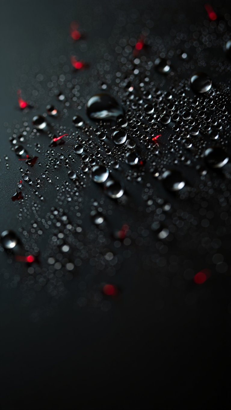 Water droplets on a dark angled surface