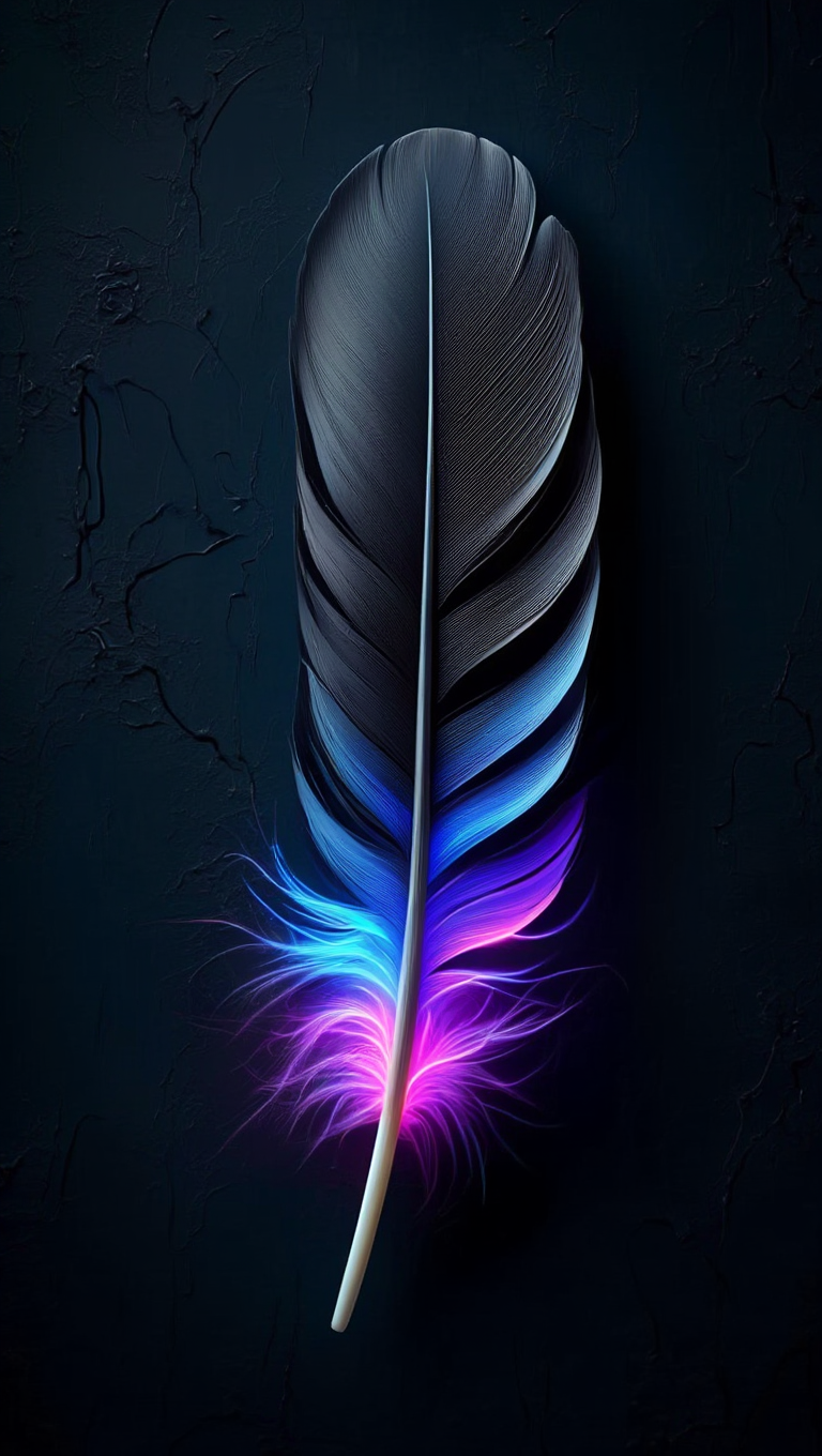 A digital illustration of a single black feather