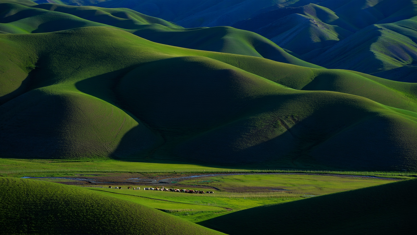 An aerial landscape photography of the majestic rolling hills of Tibet