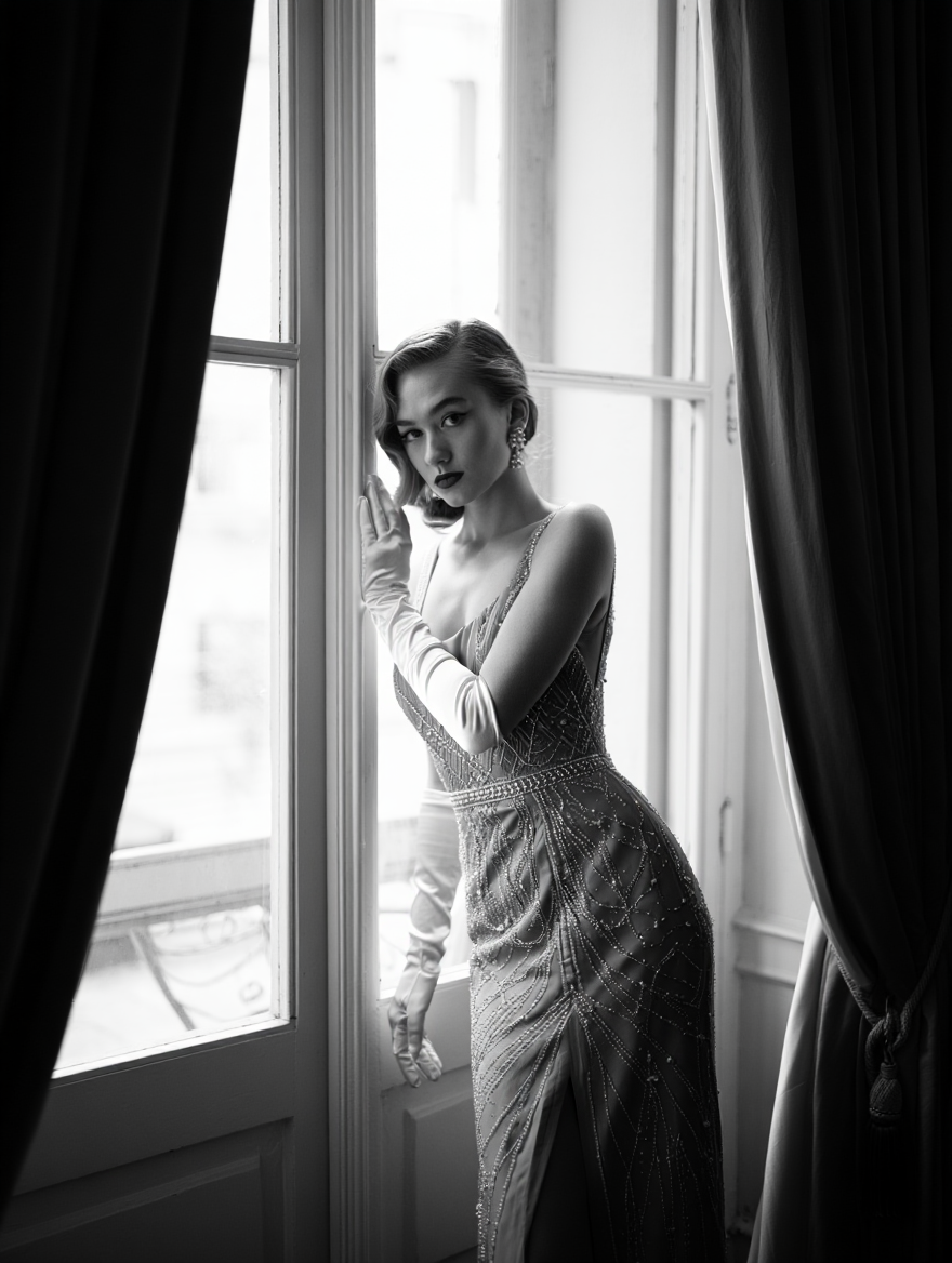 A black and white fashion photography