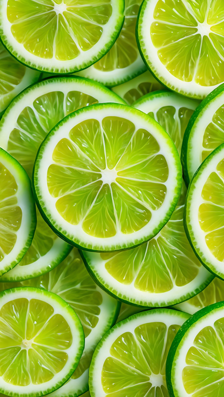 Extreme close-up macro photography of fresh lime slices