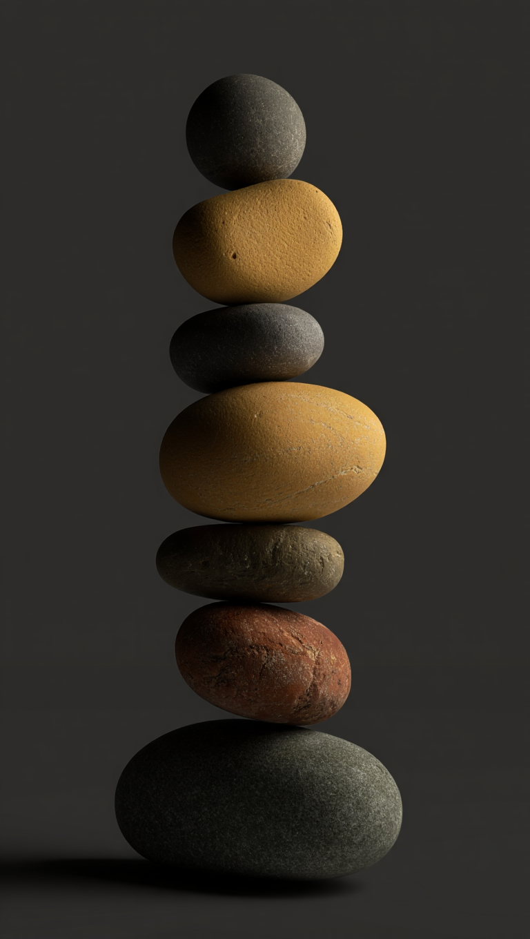 A fine art photography of a gravity-defying stone sculpture