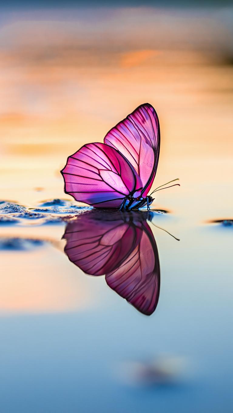 Pink butterfly with translucent wings