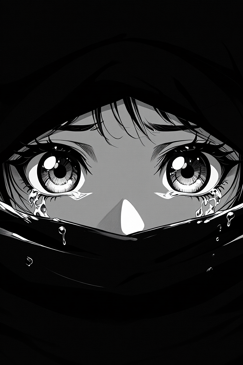 An extreme close-up manga illustration