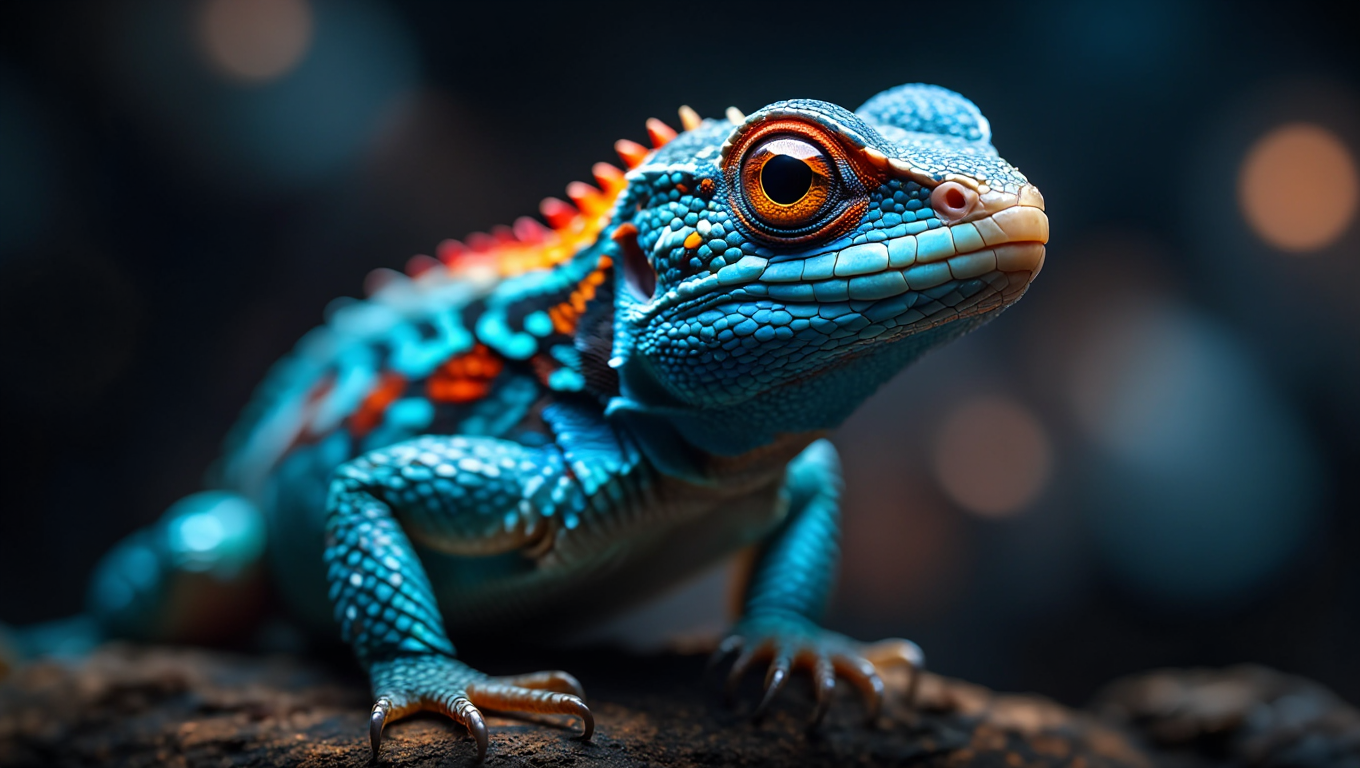 Lizard captured with artificial side lighting and shallow depth of field
