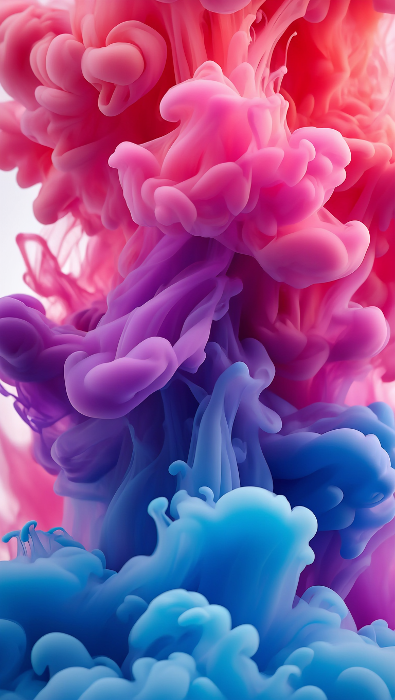 colorful ink clouds dispersing in water with extreme close-up framing and macro lens detail