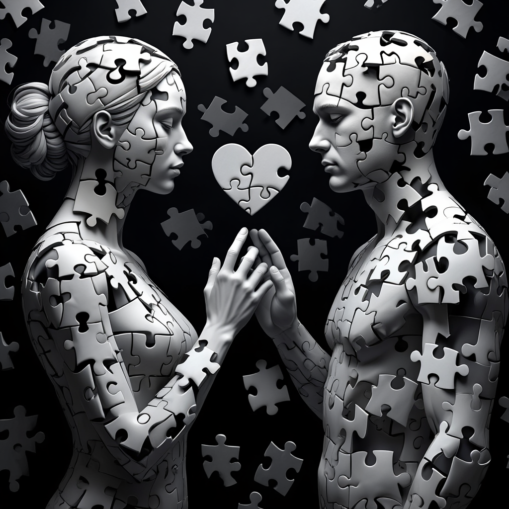 White and gray puzzle piece love textures