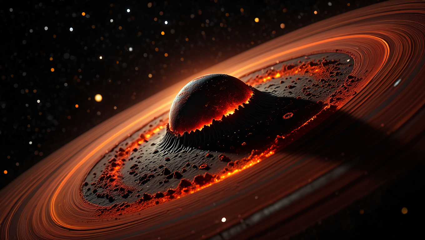 A volcanic planet with ring system