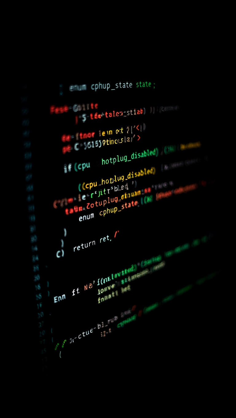 A technology-focused image displays computer programming source code in C language with syntax highlighting against a solid black background
