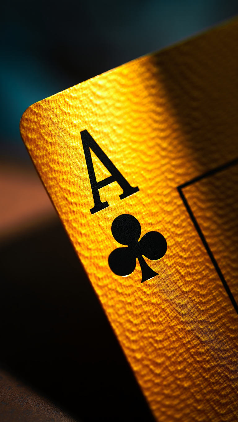 Close-up view of an Ace of Clubs playing card with a distinctive golden metallic textured surface
