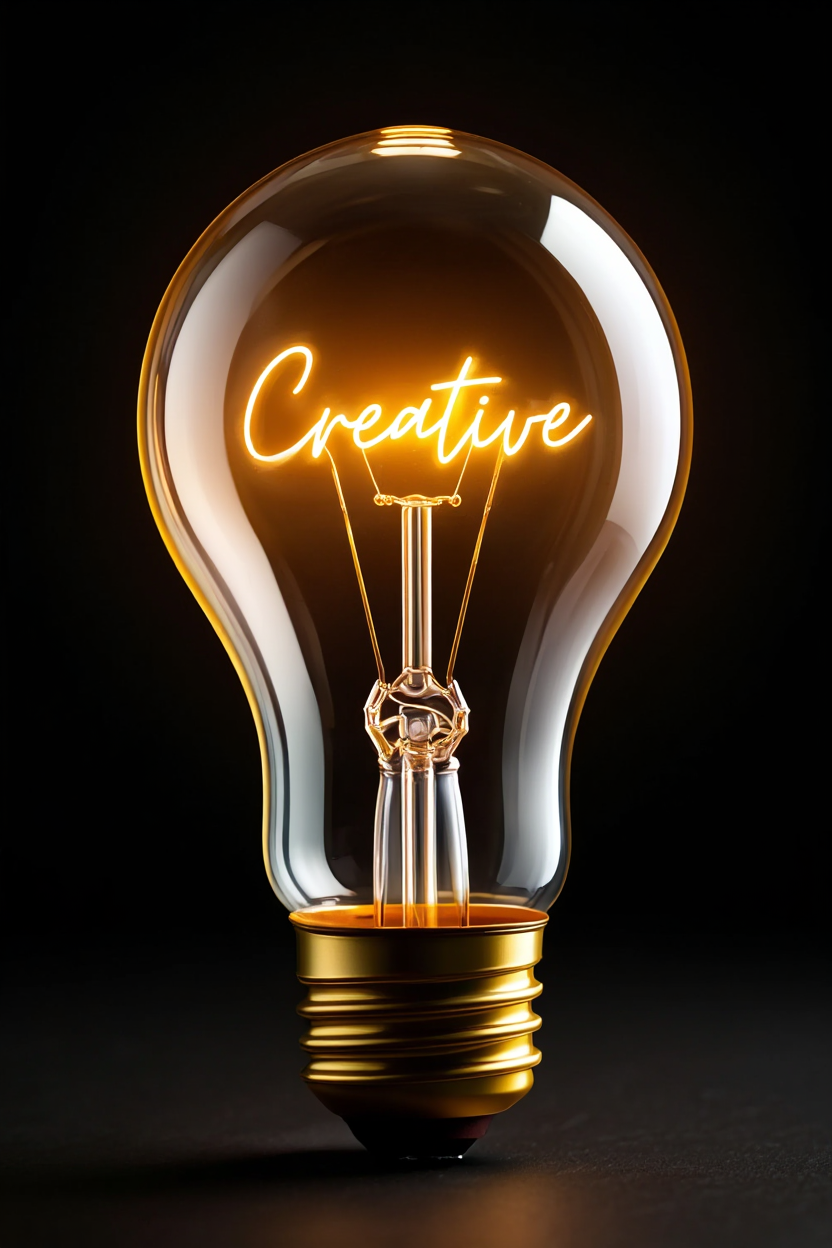 A close-up studio product photograph of a clear glass lightbulb with a gold metallic base against a solid black background