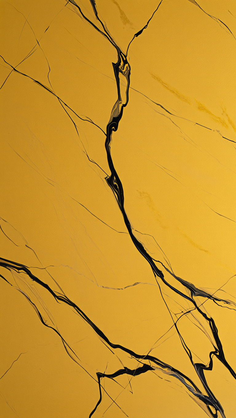 Abstract macro shot featuring a vibrant, golden-yellow background with intricate, black vein-like patterns snaking across the surface