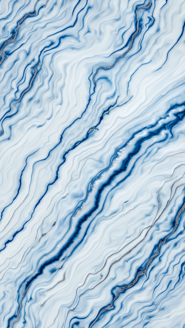An abstract digital art piece featuring swirling patterns of light blue, white, and dark blue, resembling marble or fluid dynamics