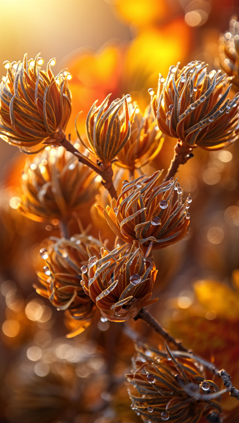 Macro pine needles with dew